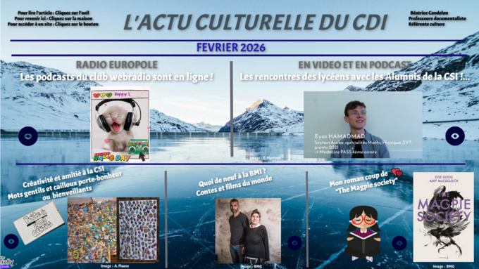  Vous trouverez ici le n° de l'Actu culturelle du CDI de février 